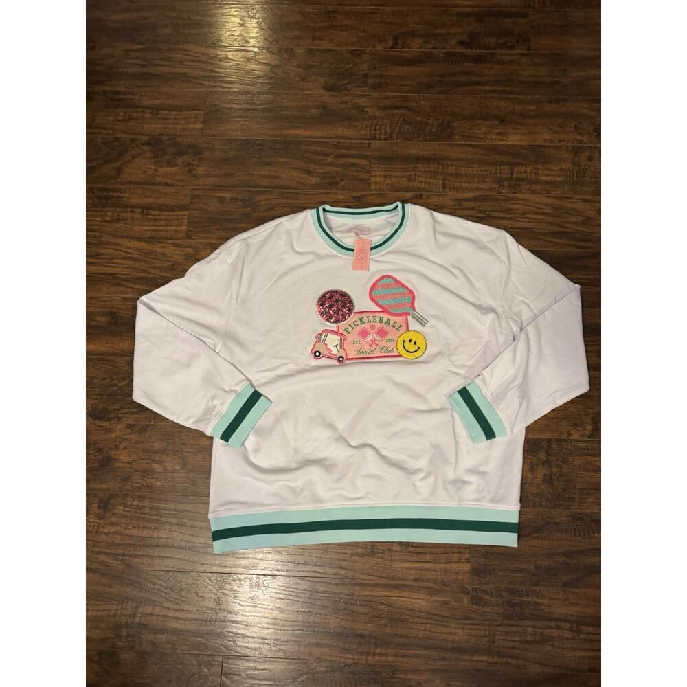 Simply Southern Varsity Crew Terry Chenille Summer PICKLEBALL Sweatshirt XXL